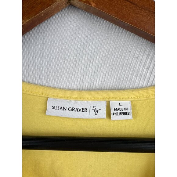 Women’s Susan Graver Large Yellow Short Sleeve Shirt with Lace Neckline - Picture 4 of 5